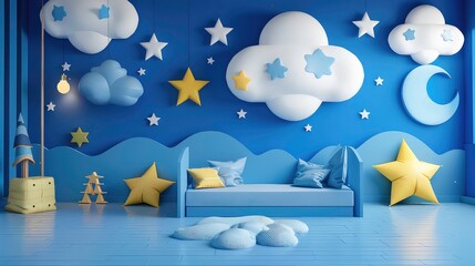 blue graphic cartoon room animation night colorful toy design clouds game wooden retro floor star ba