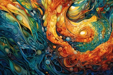 Wall Mural - A vibrant abstract organic form that blends fluid real