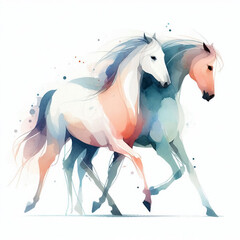 Wall Mural - Abstract watercolor illustration of  horses, with soft colors