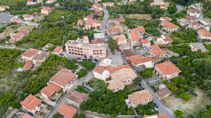 Wall Mural - Aerial panoramic view of Sparta city with Taygetus mountains and ancient ruins remains in Peloponnese, Greece