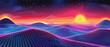 © muhamad - neon purple technology light grid design space landscape sunset retro illustration night abstract computer sun 90s background future vintage shiny game