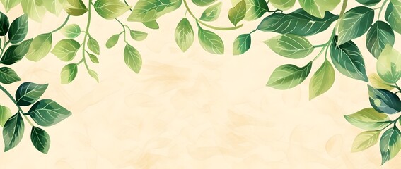 Wall Mural - Lush Green Leaves on Tree Branches with Empty Floral Print Background for Design and Mockup