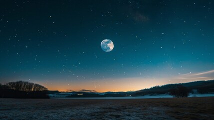 Wall Mural - a large moon is in the sky above a field of grass