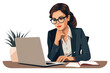 © Atthasit - Businesswoman talking on a phone while looking at her laptop clipart, on white background