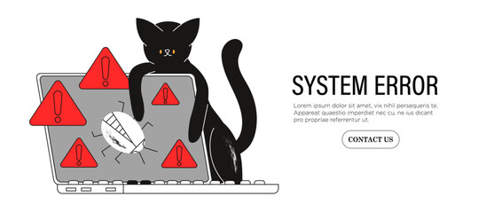 Cat finding, searching, looking for bugs, errors in program, system breakdown vector illustration. Tester or system administrator in quality assurance or security department. Software testing concept.