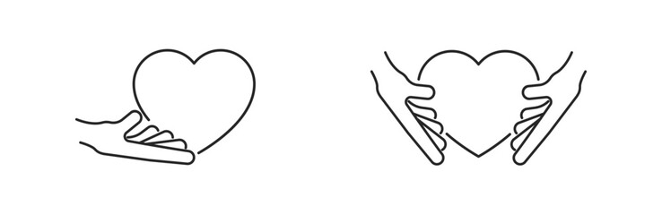 Hand supporting heart vector icons. Heart in hands icon set.