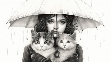 Wall Mural - girl with a cat