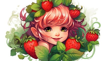 Sticker - a cute strawberry elf girl