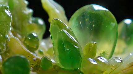 a close up of a green crystal on a flower