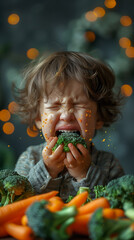 Poster - A child who hates vegetarianism cries while eating vegetables