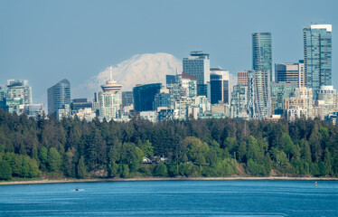 Wall Mural - Distant view of Stanley Park, the city of Vancouver and Mount Rainier, British Columbia, Canada