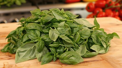 Wall Mural - Fresh basil Aromatic herb for healthy cooking meals and snacks