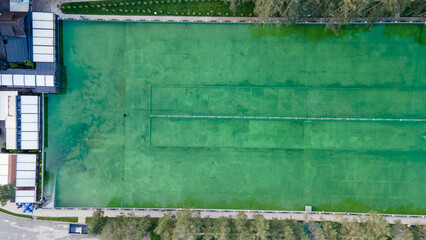 Wall Mural - Arial top view of Lake waterfront view through green leaves frame, Zlatibor region of Serbia.