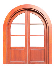 Wall Mural - Classic arched wooden door empty panel frame on transparent background. (PNG File)