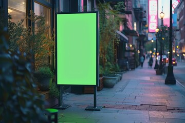 Outdoor blank billboard with a green screen on a city street, ideal for advertisement mockups or urban scene inserts.