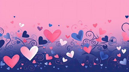 Wall Mural - Pink and dark blue hearts with butterflies 