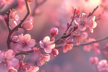A close-up view of pink flowers on a tree branch, great for spring or gardening themes
