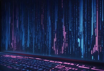 Wall Mural - Blue digital binary data on the computer screen background. Generative AI