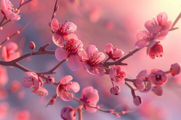 Wall Mural - Pink blooming tree branch close-up, garden or park decoration idea
