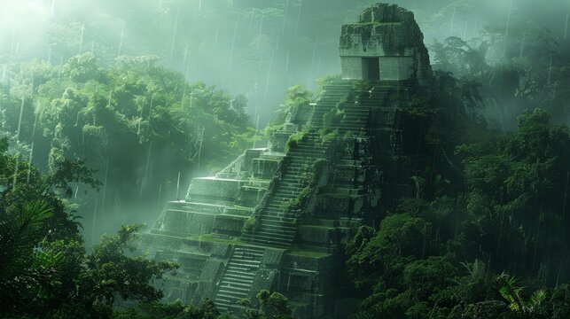The grand ceremonial center of Tikal, an ancient Mayan metropolis hidden in the Guatemalan jungle 