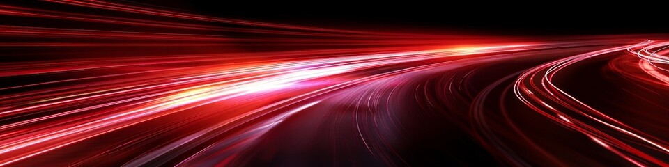 Wall Mural - Abstract red lines depict the speed of the road in red. Red light trails on a dark background, Design of albums, notebooks, banners, postcards, posters