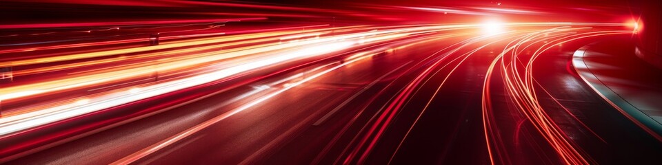 Wall Mural - Abstract red lines depict the speed of the road in red. Red light trails on a dark background, Design of albums, notebooks, banners, postcards, posters