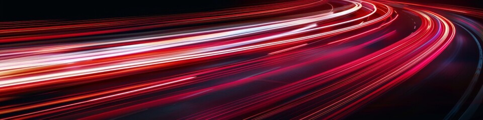 Wall Mural - Abstract red lines depict the speed of the road in red. Red light trails on a dark background, Design of albums, notebooks, banners, postcards, posters