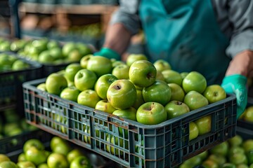 Poster - Freshly Harvested Green Apples in Crates at a Market