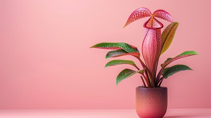 Wall Mural - Pink Pitcher Plant Against a Soft Pink Background