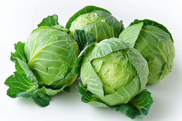 Wall Mural - Green Cabbages on a White Background