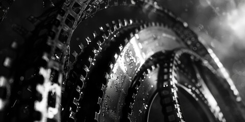 Canvas Print - A close-up view of a black and white bike chain