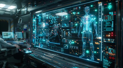 Leinwandbilder - A futuristic medical interface that utilizes augmented reality to overlay medical data onto a patient's body, providing real-time guidance during examinations and procedures.