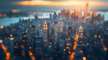 Wall Mural - Dreamy Evening Cityscape with Glowing Lights and Bokeh Effect