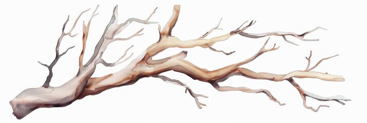 Branch Watercolor. Tree Dry Stick Element in Botanical Watercolor Illustration
