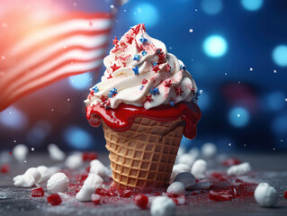 Poster - Wonderful Treats of independence day, 4th of july background with icecream