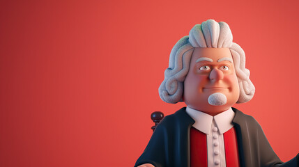 Poster - 3d Cartoon judge with a powdered wig and robes on isolate