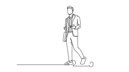 Wall Mural - Animated self drawing of continuous line draw of two young success company manager take a walking and talking together after office hour. Business conversation concept. Full length one line animation