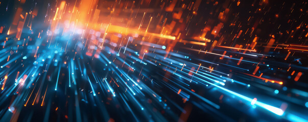 Aufkleber - Blue and orange glowing lights with digital data streams, creating a futuristic tech background, abstract digital technology concept