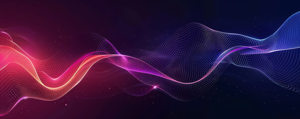 Poster - Minimalist design with neon lines and gradient on dark purple abstract background, light pink and red on black, graphics
