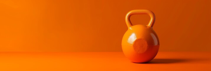 A single orange kettlebell is isolated against a clean orange backdrop, creating a minimalist and visually striking image