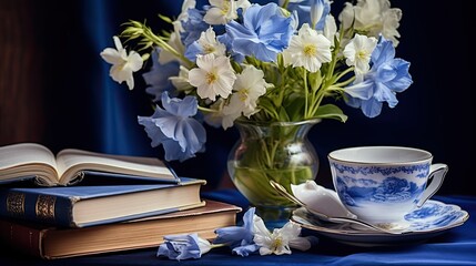 Wall Mural - blue flowers on the table