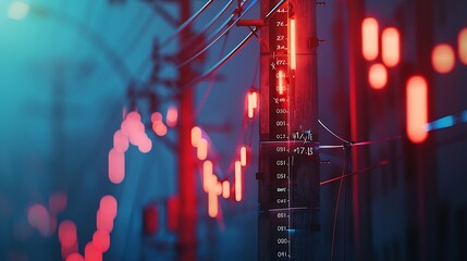 Leinwandbilder - electric pole and red blue light and index number and graph of stock market energy business abstract background : Generative AI