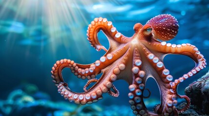 Octopus in a Blue Ocean Under Sunlight