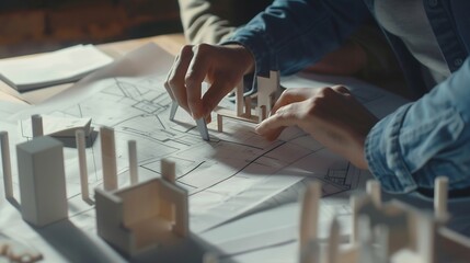 Poster - Architects engineers designers working on concepts planning blueprints brainstorming coming up with new ideas and ideas work planning Construction concept and design : Generative AI