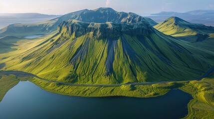 Wall Mural - Aerial View of a Green Volcanic Crater in Iceland.