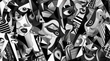 Wall Mural - Black and White modern Abstract wallpapers and backgrounds. Cubism abstract wallpaper