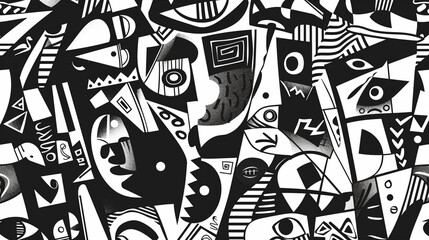 Wall Mural - Black and White modern Abstract wallpapers and backgrounds. Cubism abstract wallpaper