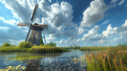 Windmill Image with Sky in a Captivating Renewable Energy Scene