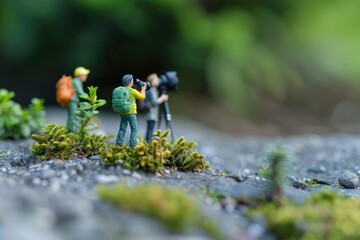 Miniature people celebrate World Photography Day with camera.