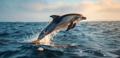 Wall Mural - A Dolphin Leaps Above the Ocean Waves on a Sunny Day